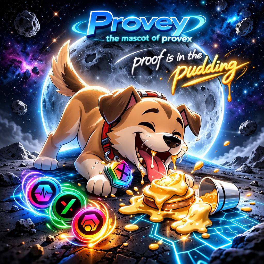 Provey the dog eating pudding on the moon